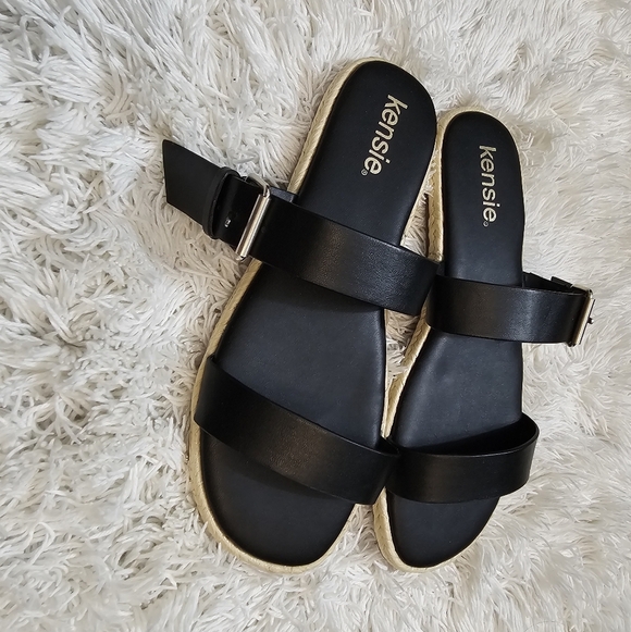 Kensie Sandals 7M Black Minimalist with Adjustable Ankle Strap - Picture 2 of 6